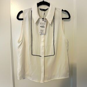 Zara white bib blouse
